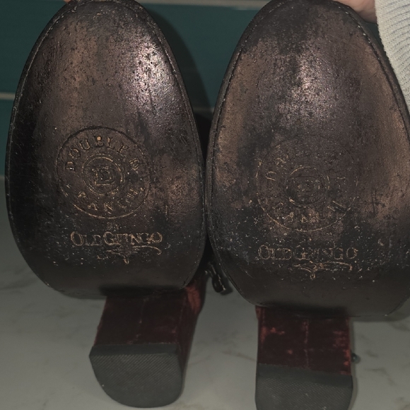 Double D Ranch Black and Wine Velvet Studded Heeled Boots - Picture 13 of 14